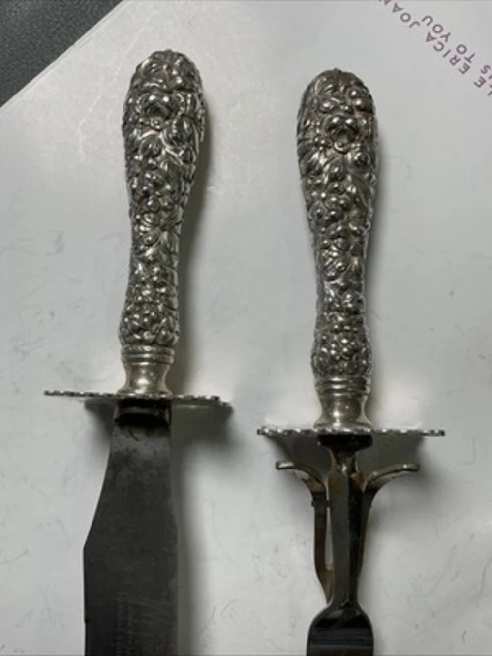 Stieff Rose Sterling Silver Meat Carving Knife and Fork Set